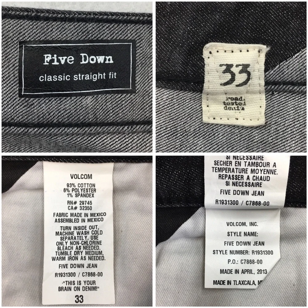 Volcom Five Down Jeans Mens 33 Black Classic Straight Fit Denim Skateboarding